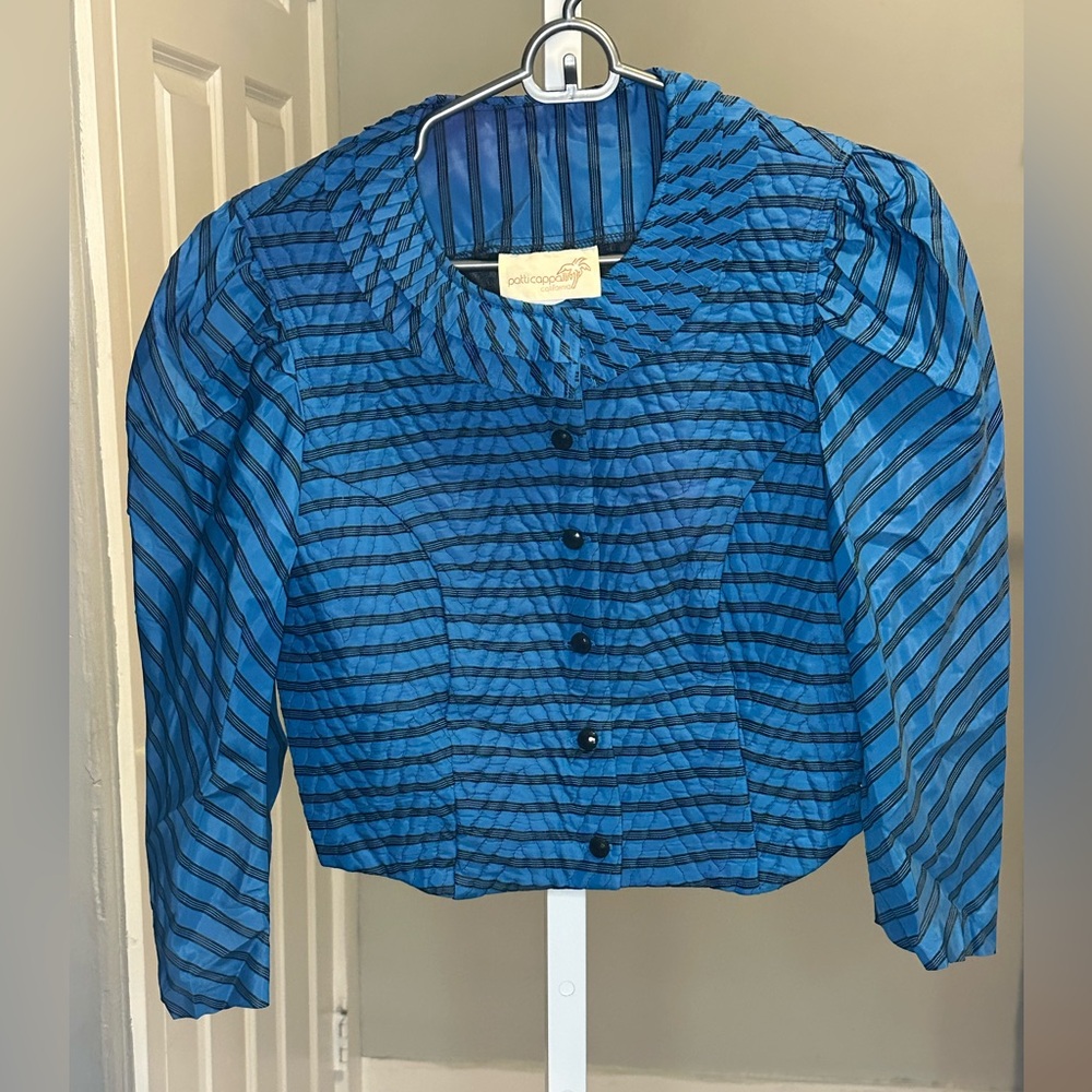 1970s Patticappalli Cali Blue Striped Cropped Women's Jacket